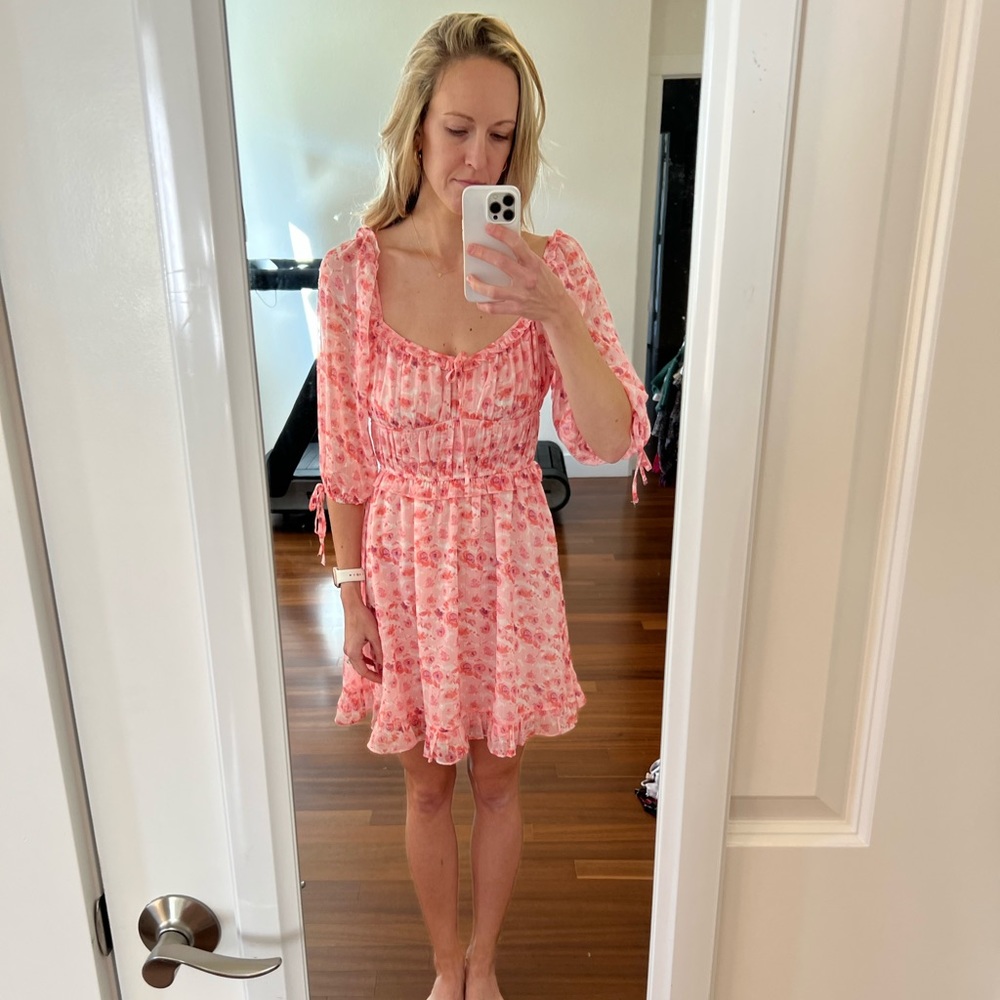 Pink floral mini dress